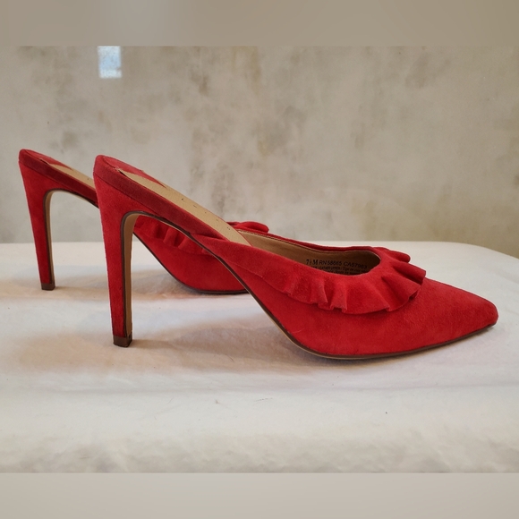 Leith Shoes - Leith red suede mule with ruffle